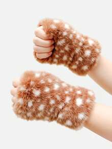 ROMWE Kawaii 1 Pair Leopard Print Fingerless Gloves, Warm - Brown - View 5