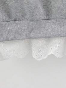 SHEIN Franclia Felpa girocollo con maniche lunghe in pile con motivo a slogan e finta perla, casual per autunno/inverno - Grigio - Visualizzare 4