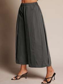 Vixey Quần culottes công sở cạp chun chi tiết - Màu xám đen - Xem 4