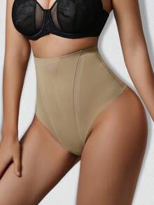 1 件女士无缝高腰塑身内裤，简约网眼塑身内衣 - 卡其色 - 查看 7