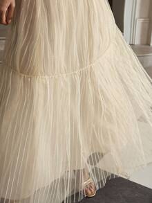 ZEYLAH Women's Elegant Gold & Silver Metallic Elastic Waist MesSkirtrt - Apricot - View 5