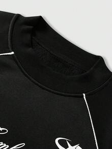 ROMWE MEN Prep 男士休闲印花圆领套头卫衣，长袖上衣 - 黑色 - 查看 3