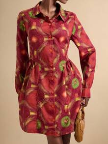 Lyxana Women's Fashion African Print Waist Cinched Mid-Length Shirt Dress - Multicolor - View 6