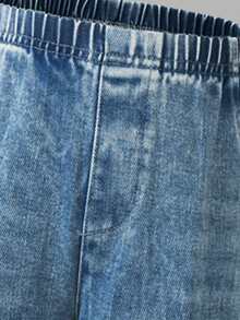 Sweetra 2 件年轻女孩休闲时尚街头圆领蝴蝶结印花长袖 T 恤和松紧腰直筒牛仔裤套装，春秋季 - 黑色 - 查看 6