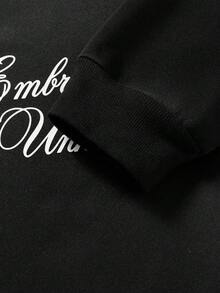 ROMWE MEN Prep 男士休闲印花圆领套头卫衣，长袖上衣 - 黑色 - 查看 4