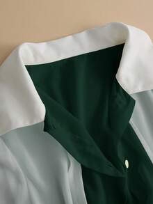 GlowEve Ensemble 2 pièces pour femme Dopamine : chemise et pantalon blocs de couleurs à la mode et rajeunissant - Militaire verte - Voir 4