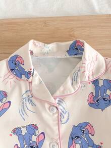 2pcs/Set Young Girl' Cute Cartoon Floppy Ear Blue Rabbit Print Long Sleeve Top And Pants Comfortable Casual Pajama Set - Apricot - View 5