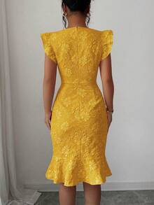 Elenzga Váy đi làm Jacquard thanh lịch, mùa hè - Màu vàng - Xem 2