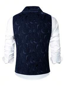 Manfinity Mode Sleeveless Double-Breasted Retro Elegant Fashion Men Designer Royal Blue Waistcoat, European Style - Navy Blue - View 2