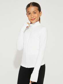 Radiana Chaqueta deportiva de manga larga, ceñida y de unicolor informal para niñas preadolescentes - Blanco - Ver 6