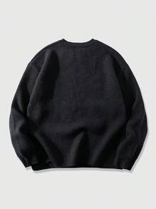 ROMWE MEN Street Life Suéter de cuello redondo de manga larga con estampado de dinero, informal para hombre, otoño/invierno - Negro - Ver 2
