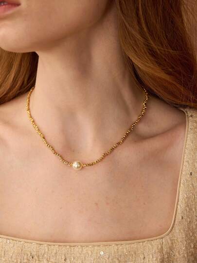 MOTF PREMIUM Collar de cadena con perlas falsas enchapado en oro de 18K