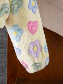 SHEIN 1pc Girls Heart Print Zip-Up Collar Furry Jacket, Casual Outerwear For Autumn/Winter