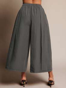 Vixey Quần culottes công sở cạp chun chi tiết - Màu xám đen - Xem 5