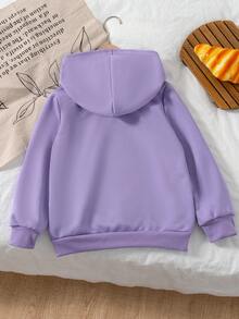 Young Girl Cartoon Cute K-POP Girl & Letter Print Purple Hooded Sweatshirt, Suitable For Autumn/Winter - Purple - View 2