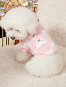 PETSIN 1件宠物猫狗通用经典熊时尚可爱图案印花毛绒保暖弹力舒适狗狗圆领 - 彩色 - 查看 4