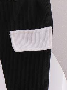 Young Girls Ribbed Snake Pattern Cardigan Long Sleeve Elegant Top Jacket, Black Faux Pocket Pants 2-Piece Outfit, Children Fashion Commuter Set - White - View 3