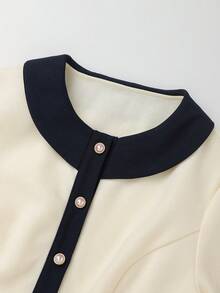 Lyxana Farbblockgürtel mit Kunstperlen-Metallschnalle, eleganter kurzer Damen-Mantel - Beige - Übersicht 3