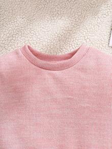 Elladie kids 少女甜美可爱圆领长袖简约粉色休闲连衣裙 - 粉色 - 查看 7