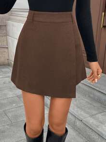 SHEIN LUNE Lässige Damen-Rockhose mit asymmetrischem Saum, einfarbig, Herbst/Winter - Verschiedenfarbig - Übersicht 3