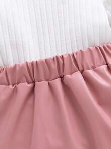 SHEIN 3件套幼儿女孩优雅甜美毛绒裙、贝雷帽，秋冬 - 粉色 - 查看 7