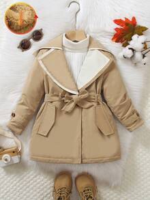 1 件年轻女孩时尚橄榄绿色风衣，大领口，袖口装饰，腰带，对称口袋，适合通勤、购物、轻商务、旅行或约会 - 橄欖綠 - 查看 3