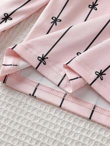 女式休闲可爱蝴蝶结印花全身图案长袖上衣和裤子两件套睡衣套装