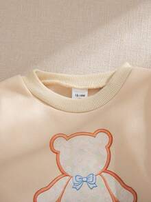 Souflis Souflis 2025 秋冬法式复古可爱熊图案卫衣和休闲打底裤两件套，适合上学、郊游和多种场合，女婴 - 杏色 - 查看 6