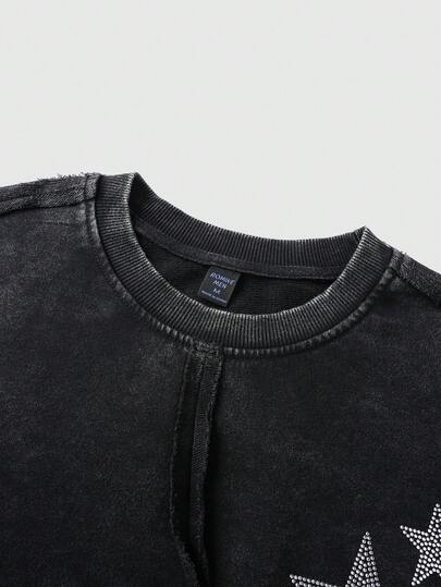 Street Life Men's Rhinestone Star Print Crew Neck Long Sleeve Casual Pullover Sweatshirt, Autumn/Winter