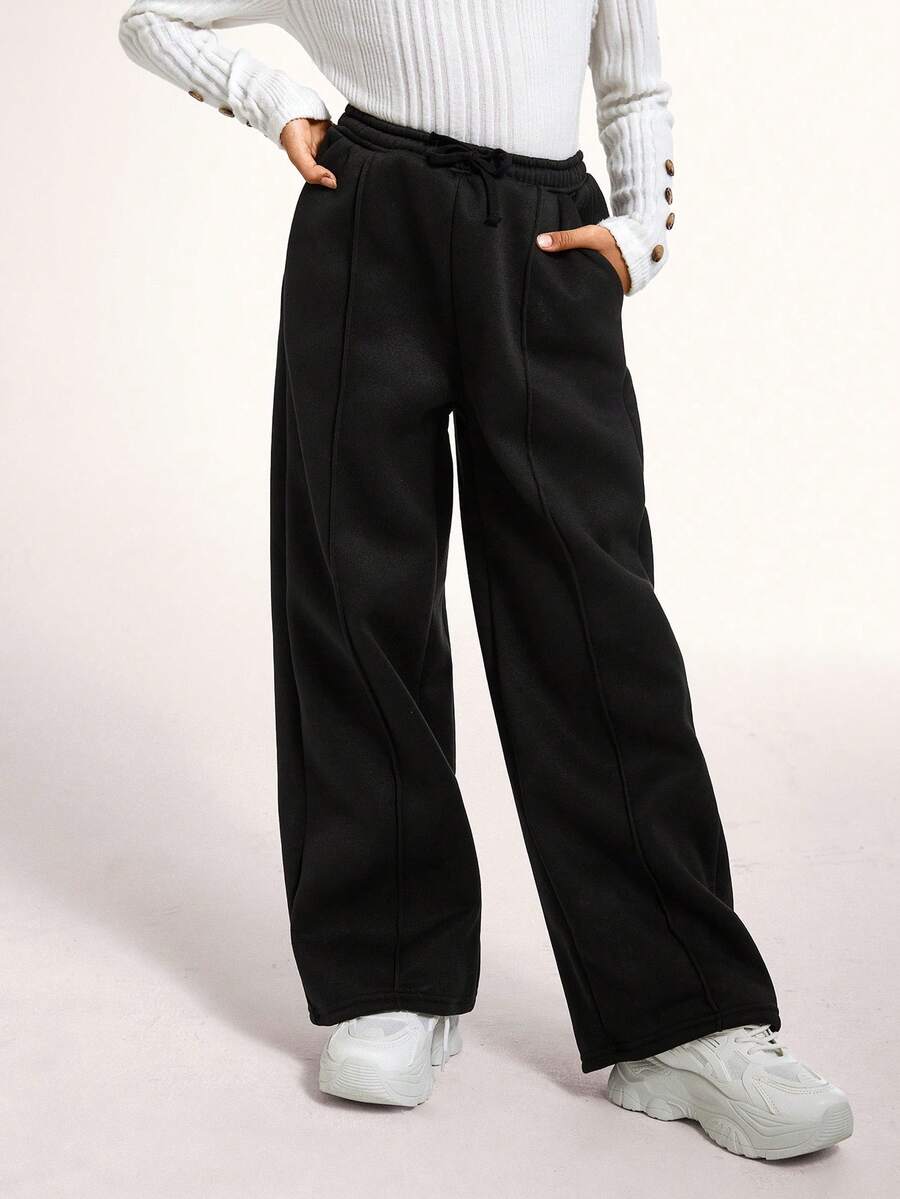 Radiana Tween 女童百搭黑色阔腿休闲裤，百搭时尚，适合日常穿着 - 黑色 - 查看 1