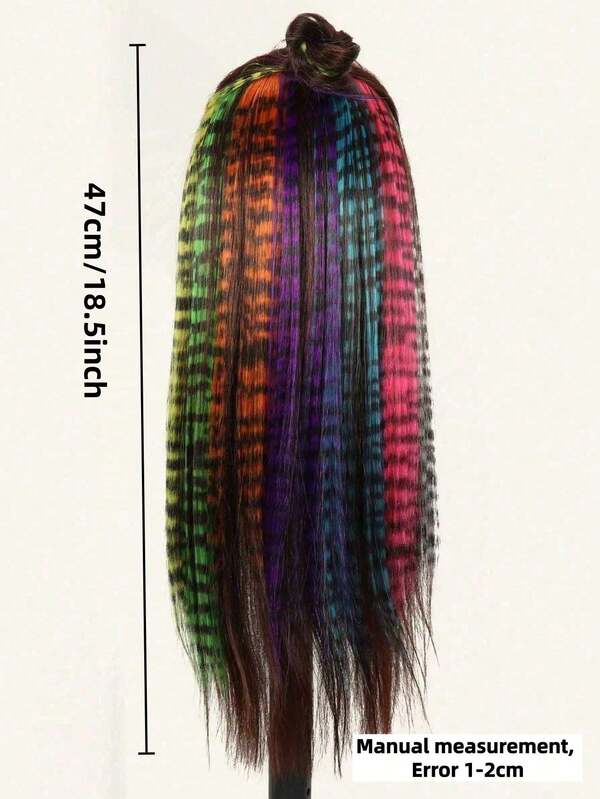 1 pieza Extensiones de cabello con clip de estampado de leopardo y colores mezclados, estilo de ropa de calle Y2K, extensiones de cabello sin costuras de una sola pieza con estampado de leopardo y seda de colores, piezas de peluca con clip de colores para patillas y plumas para el cabello.