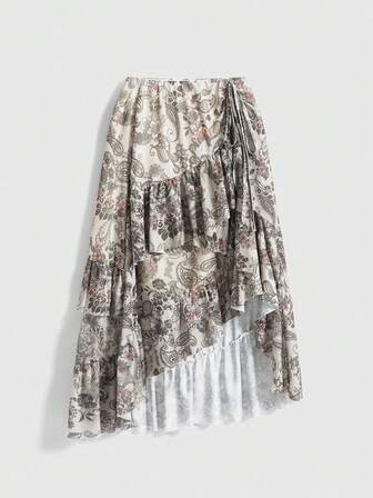 Hippie Gonna elegante da donna con balze e orlo asimmetrico in stile boho