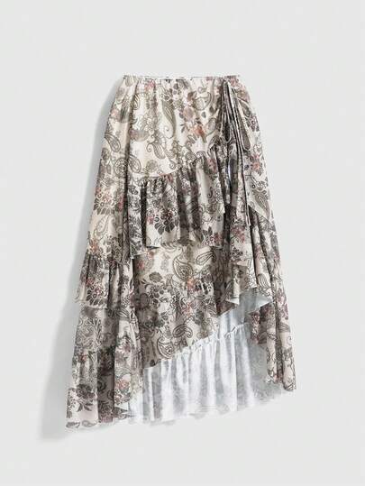 Hippie Gonna elegante da donna con balze e orlo asimmetrico in stile boho