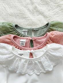 Vintaside Kids Babygirl Infant/Baby Girl Spring/Autumn Multi-Piece Round Neck Long Sleeve Simple Casual Versatile Top, Suitable For Daily Wear Such As Home Leisure, Outing, Camping, Etc. - Multicolor - View 4