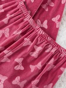 2 件套可爱天鹅绒蝴蝶结花卉印花长袖开衫和裤子舒适女孩休闲家居服 - 彩色 - 查看 8