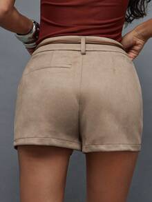 Hauture Celana Pendek Saku Kasual Wanita, Musim Gugur/Dingin - Coklat - View 5