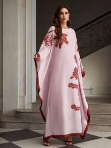 ZEYLAH 女士纯色印花拼接圆领长袖优雅连衣裙 - 彩色 - 查看 1