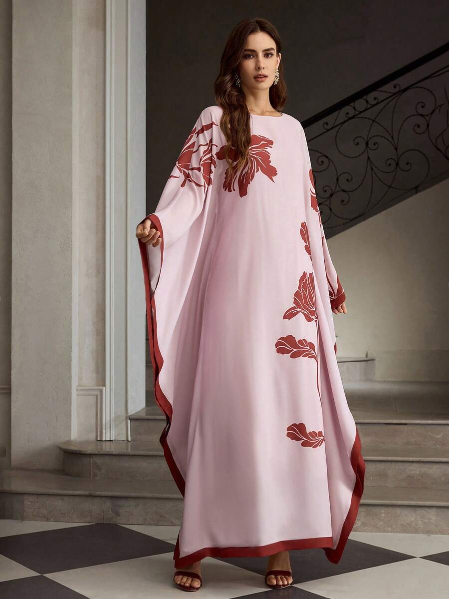 ZEYLAH 女士纯色印花拼接圆领长袖优雅连衣裙 - 彩色 - 查看 1