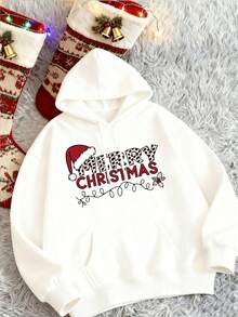 Sudadera mujer estilo urbano impresión creativa tejido suave corte holgado capucha manga larga otoño/invierno uso diario sudadera - Blanco - Ver 1