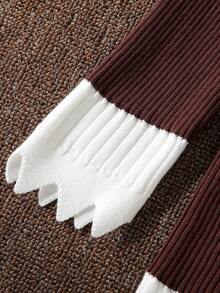 Sparklyn Teen Girls' Fashionable Casual Colorblock Long Sleeve Sweater Dress, Autumn/Winter - Coffee Brown - View 5