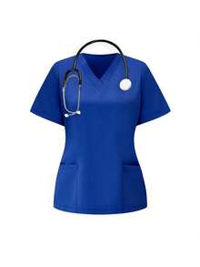 TaskEZ Scrubs Set: V-Neck Short Sleeve Top & Pants Scrub Uniform For Healthcare Workers - Blue - View 3
