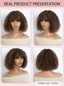 Wear & Go Curly Bob Wig With Bangs 100% Human Hair Highlight P4/30/27 Glueless Mini Lace Short Curly Bob Bang Wig 10-14 Inch - S4/30/27 - View 6
