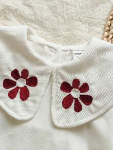 SHEIN Vintaside Kids 1 件幼儿女童舒适休闲韩版翻领 3D 刺绣天鹅绒长袖上衣，适合春秋冬日常穿着 - 白色 - 查看 5