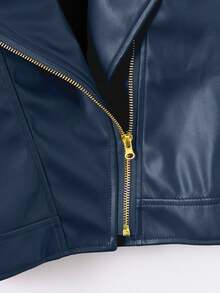 Girls' Cool & Stylish Faux Leather Short Jacket, Long Sleeve - Royal Blue - View 3