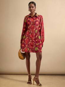 Lyxana Women's Fashion African Print Waist Cinched Mid-Length Shirt Dress - Multicolor - View 3