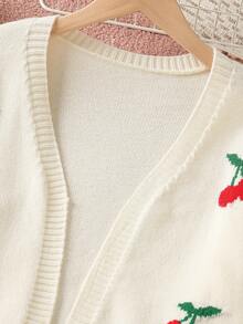 Teenage New French Retro Soft Cherry Knit Sweater Paired With Straight Leg Pants, Suitable For Home, Outing, Gathering, Back To School Women 2 Pieces Pants Suits Cherry Outfit Women Cherry Clothes 2 Pieces Sets Woman Teen Girls Pants Suit Pants Suit Women Women 2 Pieces Outfits - White - View 4