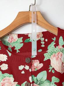 SHEIN Privé 大码印花长袖开衫 - 紅色 - 查看 3