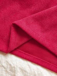 SHEIN Vintaside Kids 1 件幼儿女童舒适休闲韩版翻领 3D 刺绣灯芯绒长袖百搭上衣，适合春秋冬日常穿着 - 紅色 - 查看 9