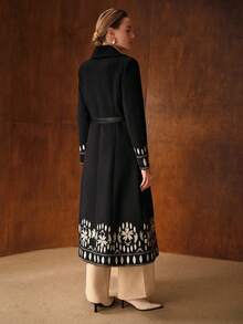 MOTF PREMIUM Abrigo de lana negro bordado de doble cara de moda para mujer, otoño/invierno - Negro - Ver 5