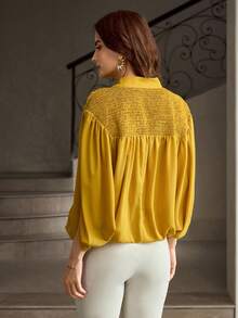 ZEYLAH Blusa escultural de seda de morera 6A con cuello en V, nueva blusa para ir al trabajo - Amarillo - Ver 2